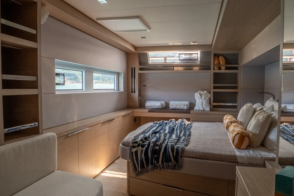 Cabin on Vega, a Lagoon 55 catamaran at Capo d'Orlando, Italy