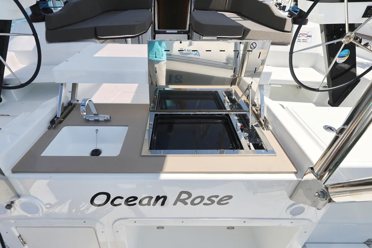 Cockpit of Ocean Rose, a Dufour 48 sailboat at Općina Sukošan, Croatia