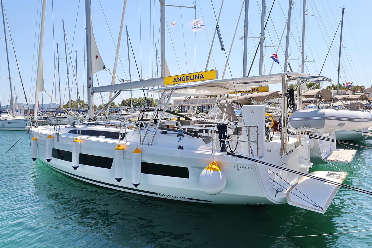 Exterior view of Ocean Rose, a Dufour 48 sailboat at Općina Sukošan, Croatia