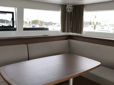 Salon of Remire, a Lagoon 450 S catamaran at Roche Caiman, Seychelles
