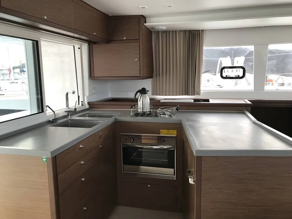 Galley of Remire, a Lagoon 450 S catamaran at Roche Caiman, Seychelles
