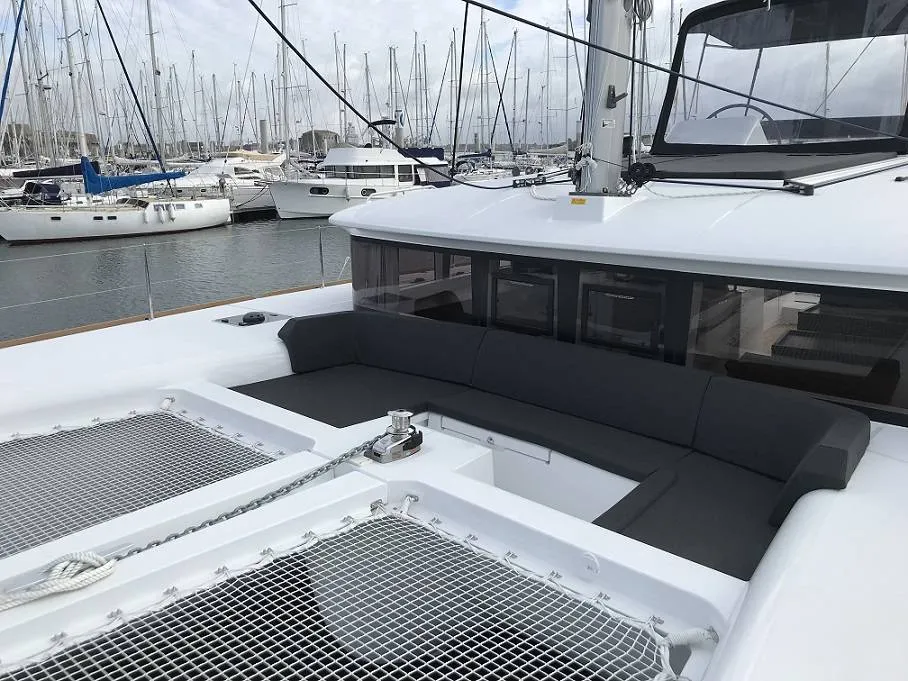 Deck of Remire, a Lagoon 450 S catamaran at Roche Caiman, Seychelles