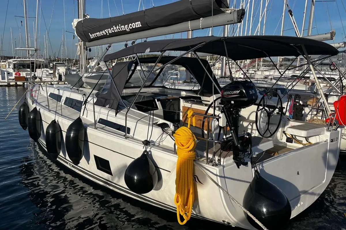 Exterior view of Anyma, a Hanse 418 sailboat at Thessaloniki, Greece