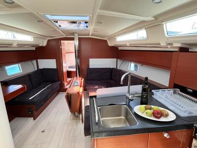 Salon of Anyma, a Hanse 418 sailboat at Thessaloniki, Greece
