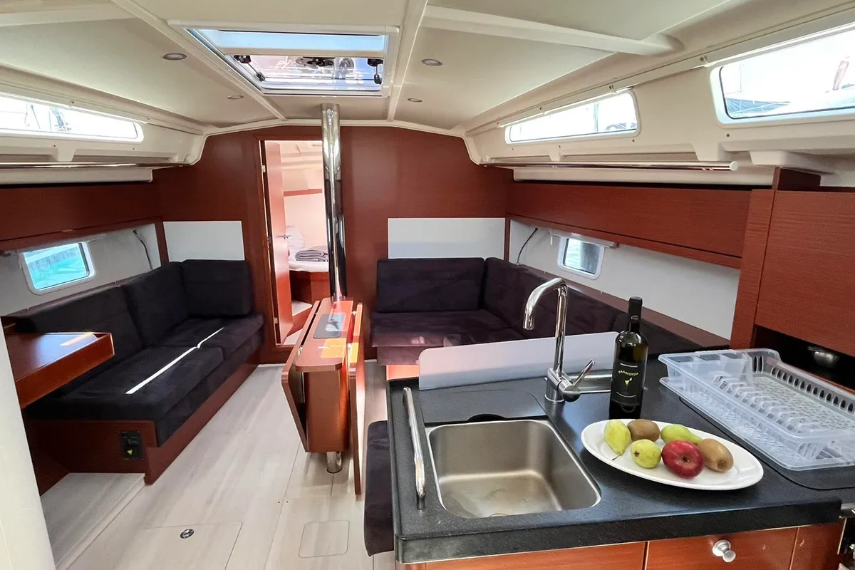 Salon of Anyma, a Hanse 418 sailboat at Thessaloniki, Greece