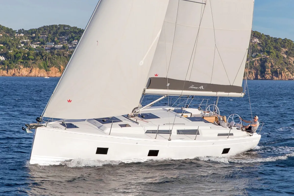 Exterior view of Anyma, a Hanse 418 sailboat at Thessaloniki, Greece