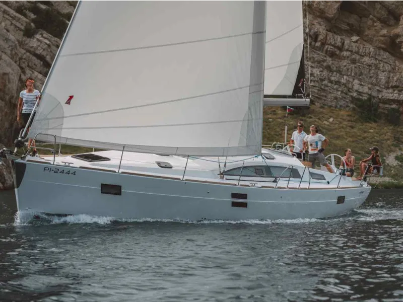 Exterior view of Marialen, a Elan Impression 45.1 sailboat at Athens, Greece
