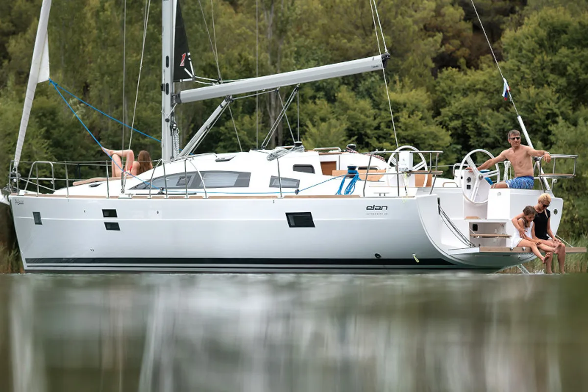 Exterior view of Marialen, a Elan Impression 45.1 sailboat at Athens, Greece