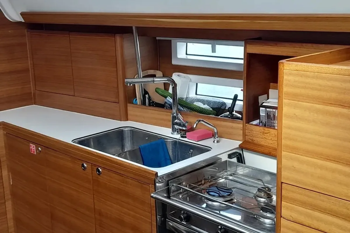 Galley of Marialen, a Elan Impression 45.1 sailboat at Athens, Greece