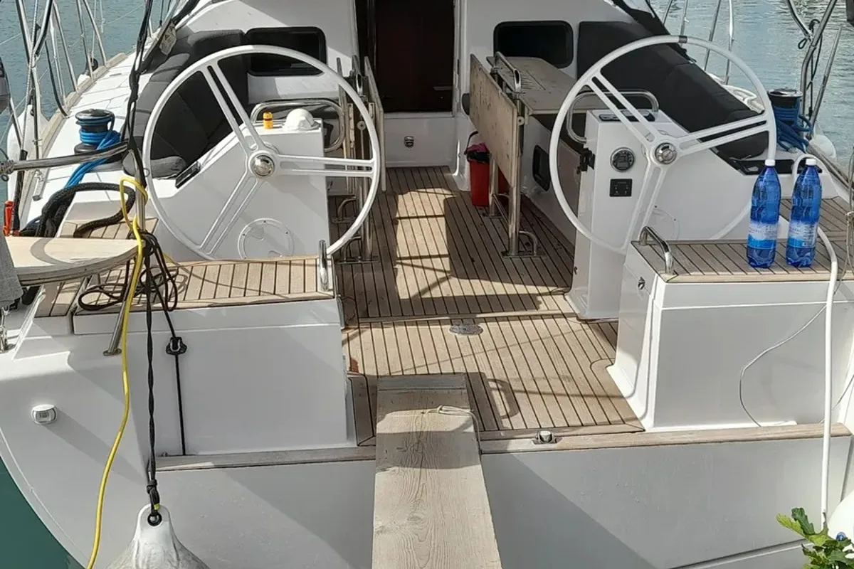 Cockpit of Marialen, a Elan Impression 45.1 sailboat at Athens, Greece