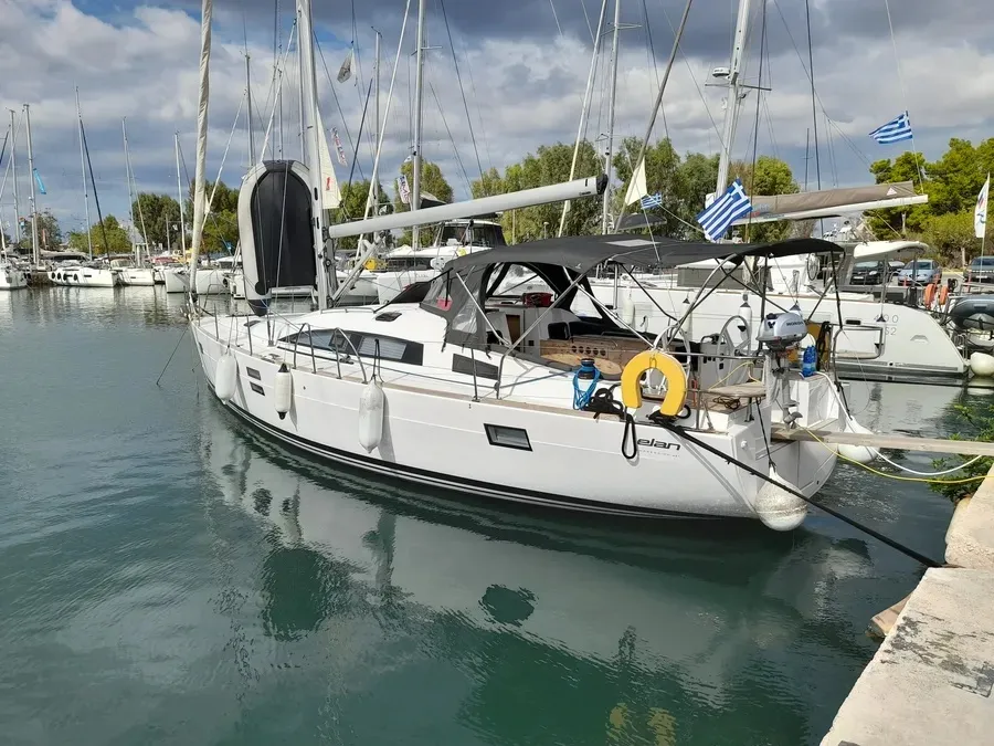 Exterior view of Marialen, a Elan Impression 45.1 sailboat at Athens, Greece