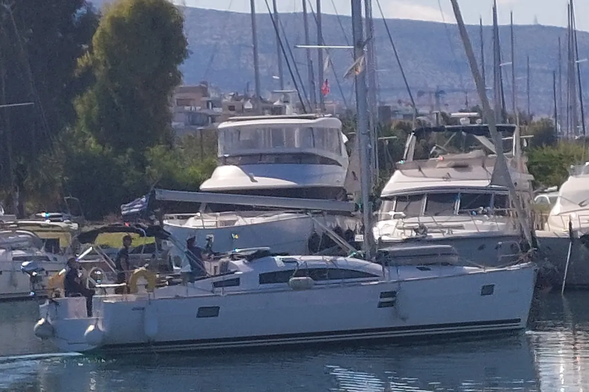Exterior view of Marialen, a Elan Impression 45.1 sailboat at Athens, Greece