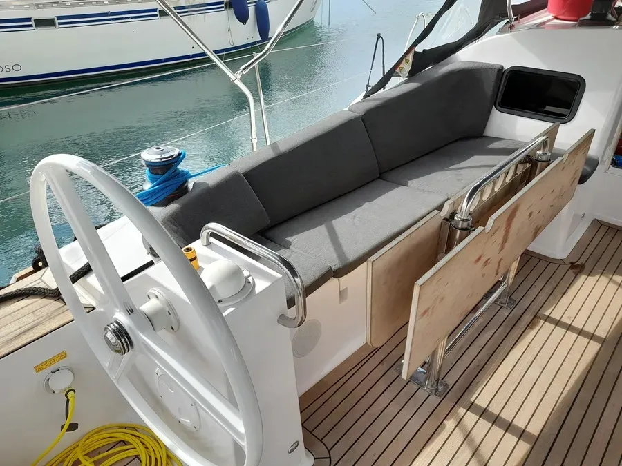 Deck of Marialen, a Elan Impression 45.1 sailboat at Athens, Greece