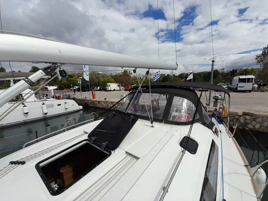 Deck of Marialen, a Elan Impression 45.1 sailboat at Athens, Greece