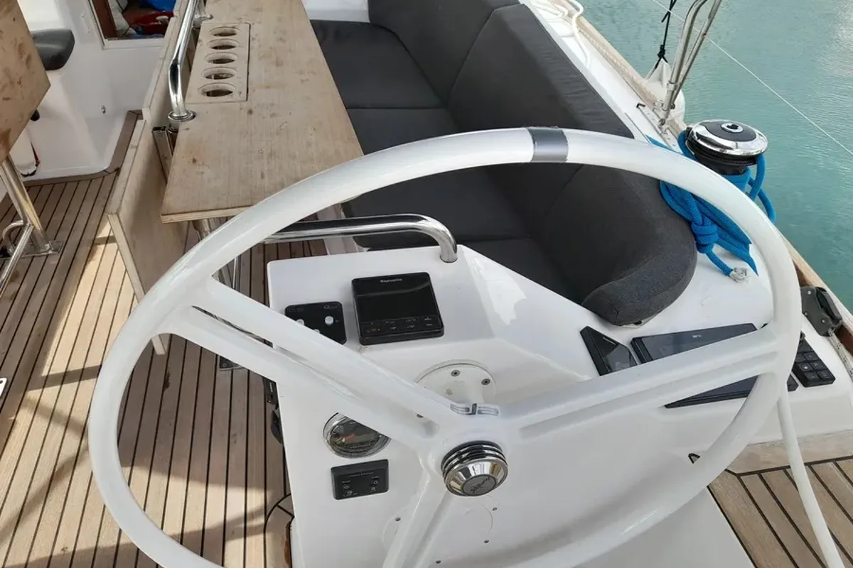 Cockpit of Marialen, a Elan Impression 45.1 sailboat at Athens, Greece