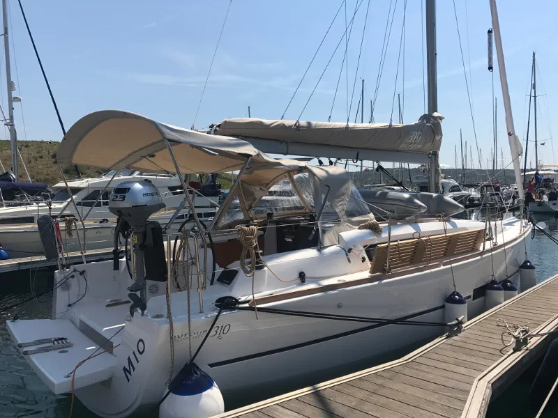 Cockpit of Mio, a Dufour 310 GL sailboat at Primošten, Croatia