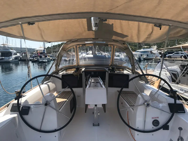 Exterior view of Mio, a Dufour 310 GL sailboat at Primošten, Croatia