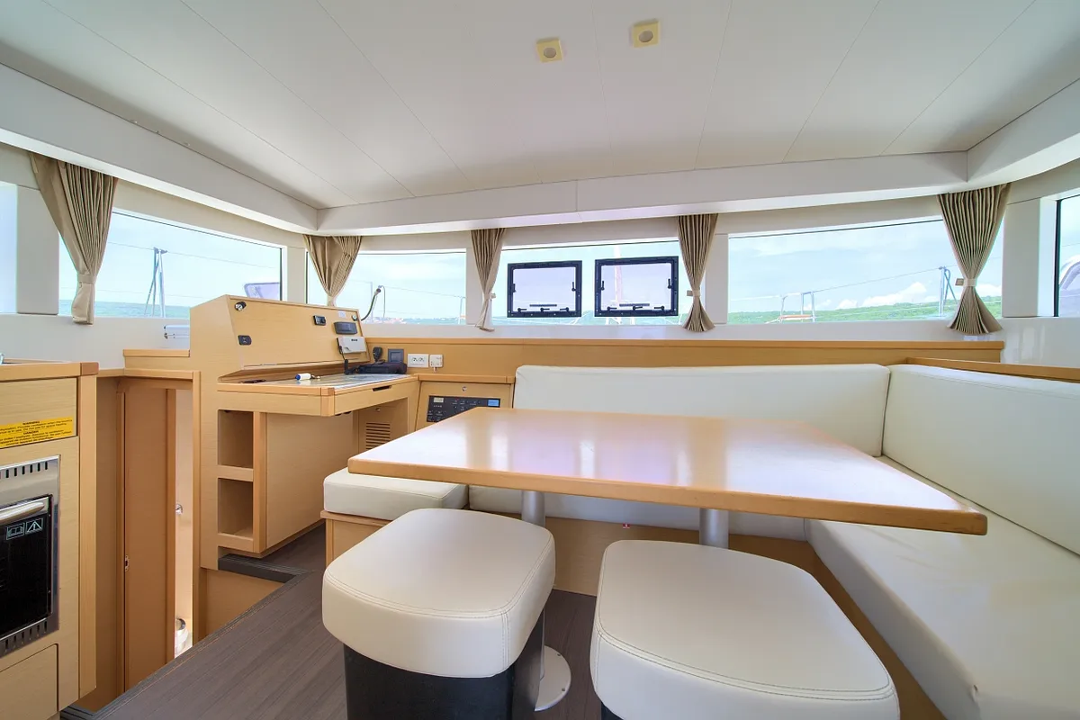 Salon of Vertigo, a Lagoon 39 catamaran at Punat, Croatia
