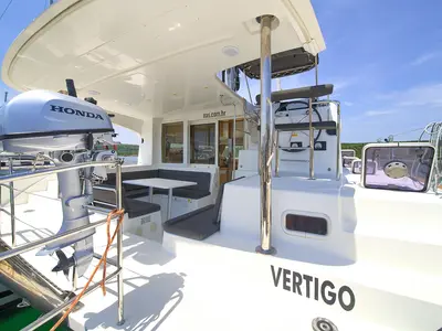 Deck of Vertigo, a Lagoon 39 catamaran at Punat, Croatia