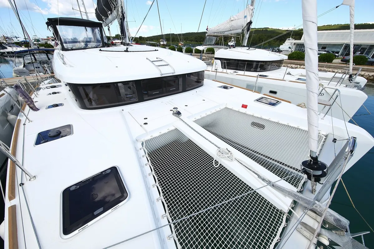 Deck of Vertigo, a Lagoon 39 catamaran at Punat, Croatia