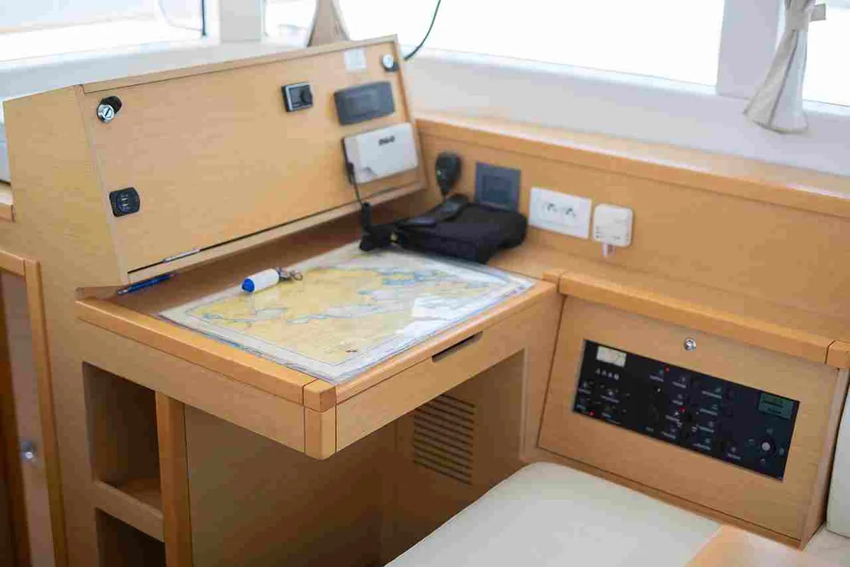 Cockpit of Vertigo, a Lagoon 39 catamaran at Punat, Croatia