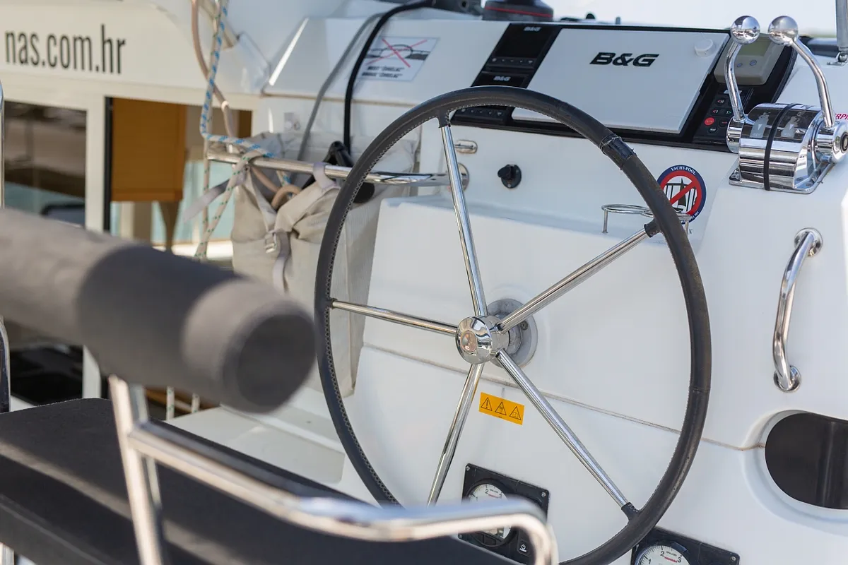 Cockpit of Vertigo, a Lagoon 39 catamaran at Punat, Croatia