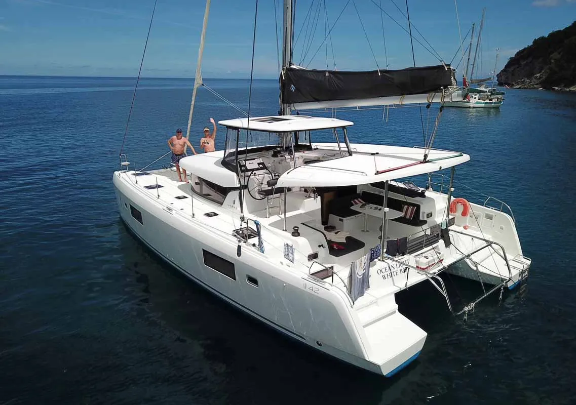 Exterior view of Ocean Light, a Lagoon 42 catamaran at Figari/Golfo Aranci, Italy