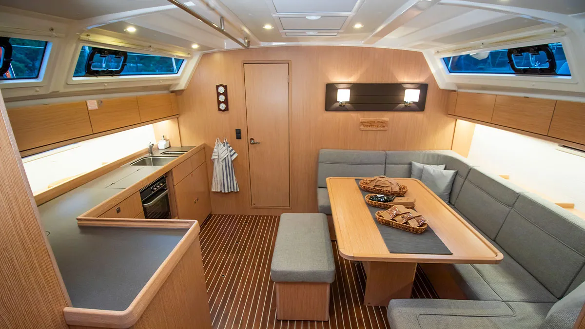 Salon of Amsterdam, a Bavaria Cruiser 46 sailboat at Fethiye, Turkey