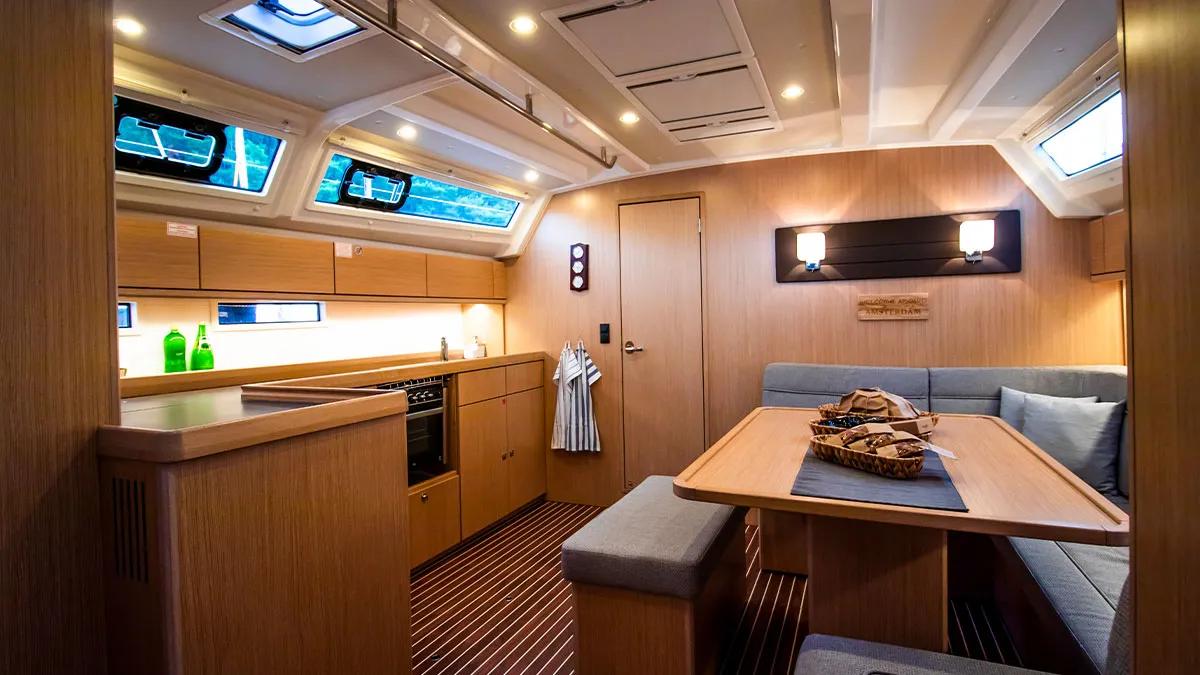 Salon of Amsterdam, a Bavaria Cruiser 46 sailboat at Fethiye, Turkey