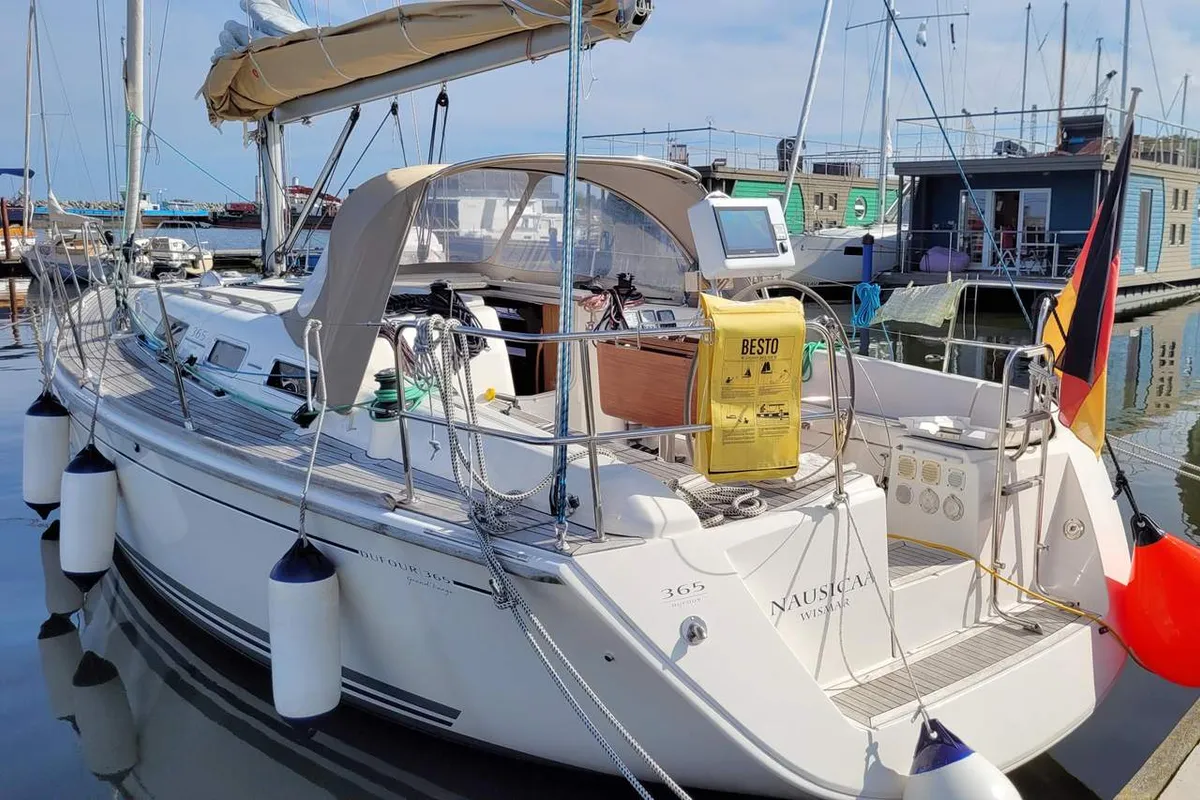 Exterior view of Nausicaa, a Dufour 365 GL sailboat at Barth, Germany
