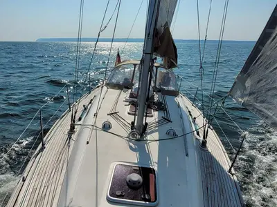 Deck of Nausicaa, a Dufour 365 GL sailboat at Barth, Germany