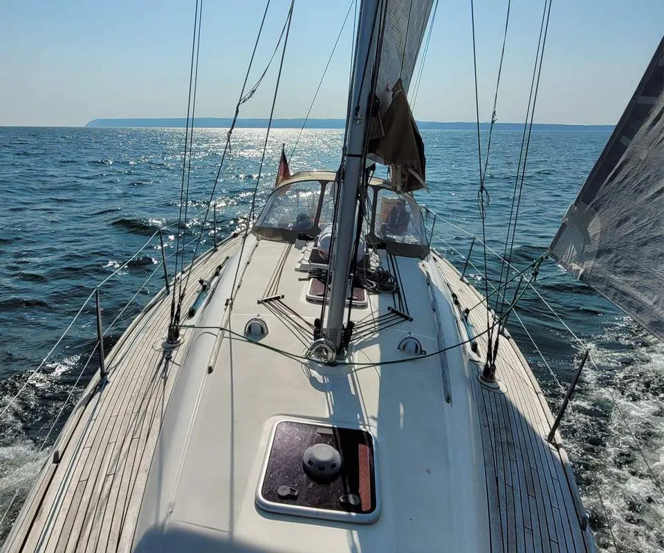 Deck of Nausicaa, a Dufour 365 GL sailboat at Barth, Germany