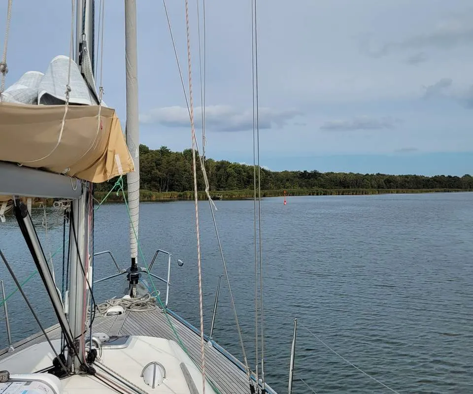 Deck of Nausicaa, a Dufour 365 GL sailboat at Barth, Germany