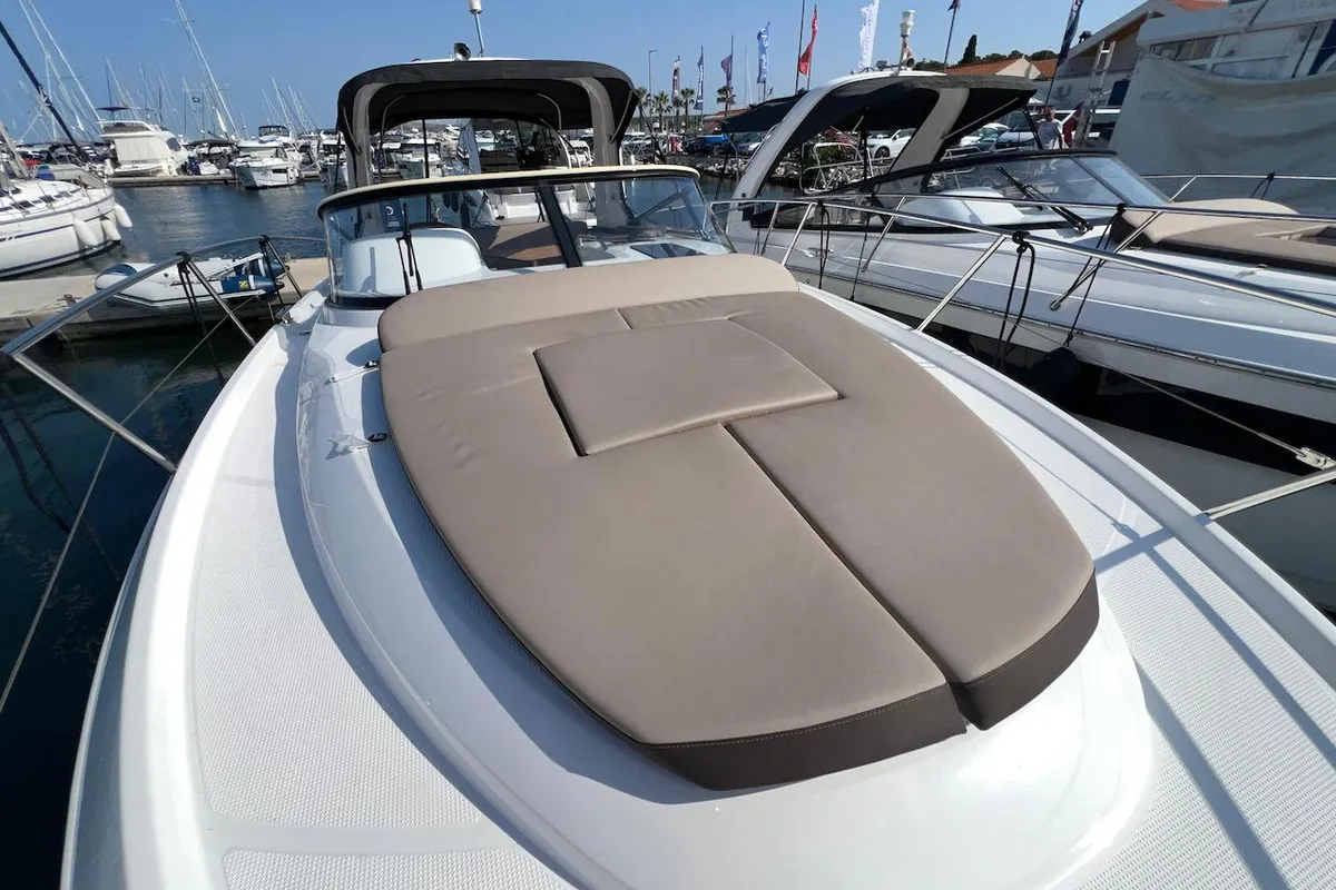 Deck of Roma, a Bavaria S29+ motorboat at Grad Pula, Croatia