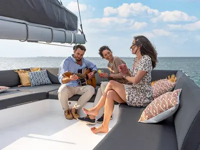 Deck of Big Big Plans, a Fountaine Pajot Aura 51 catamaran at Road Town, British Virgin Islands