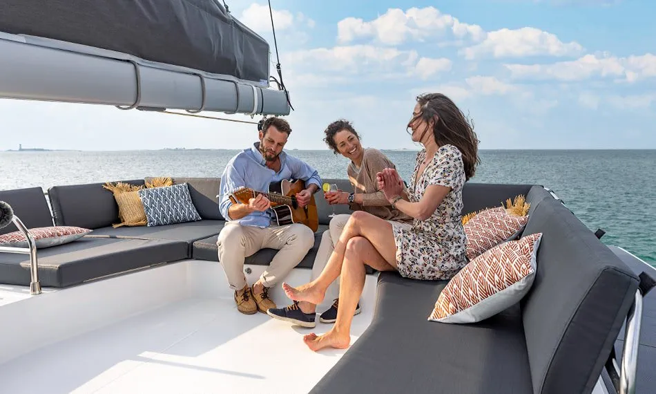 Deck of Big Big Plans, a Fountaine Pajot Aura 51 catamaran at Road Town, British Virgin Islands