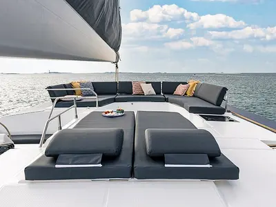 Deck of Big Big Plans, a Fountaine Pajot Aura 51 catamaran at Road Town, British Virgin Islands