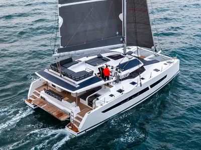 Exterior view of Big Big Plans, a Fountaine Pajot Aura 51 catamaran at Road Town, British Virgin Islands