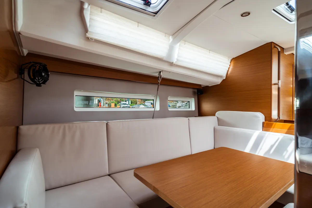 Salon of Coco, a Jeanneau Sun Odyssey 440 sailboat at Olbia, Italy