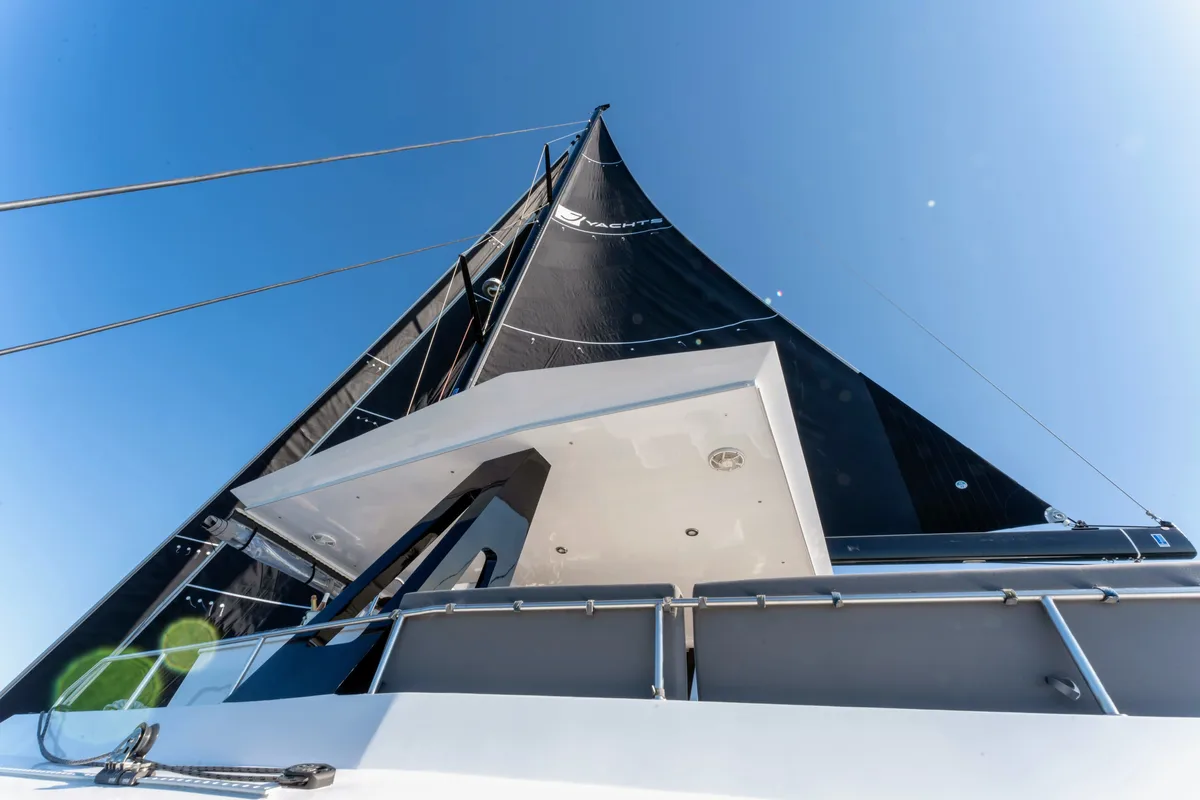 Exterior view of HANI I, a Gulet Catamaran catamaran at Lavreotiki, Greece