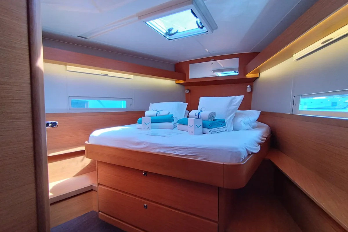 Cabin on Andream, a Dufour 430 sailboat at Olbia, Italy