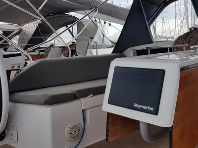 Cockpit of Andream, a Dufour 430 sailboat at Olbia, Italy