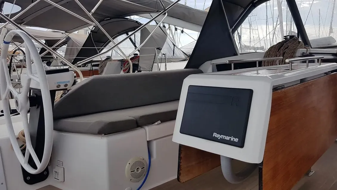 Cockpit of Andream, a Dufour 430 sailboat at Olbia, Italy