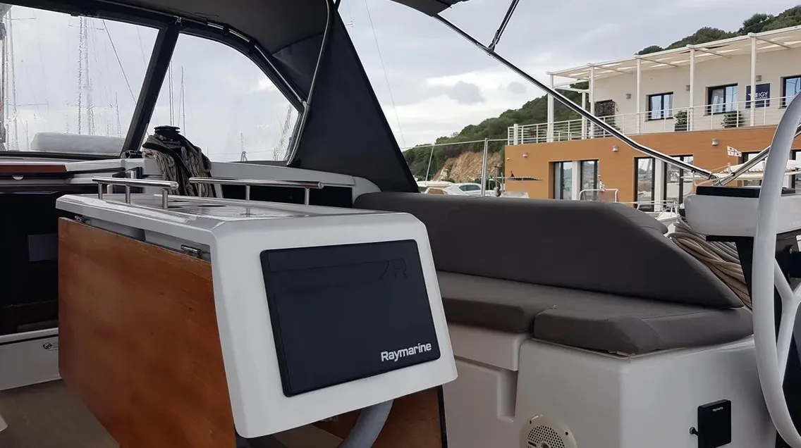 Cockpit of Andream, a Dufour 430 sailboat at Olbia, Italy