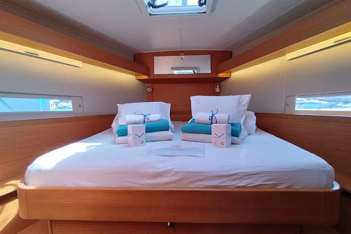 Cabin on Andream, a Dufour 430 sailboat at Olbia, Italy