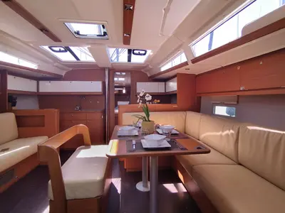 Salon of Andream, a Dufour 430 sailboat at Olbia, Italy