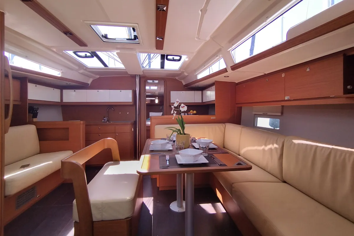 Salon of Andream, a Dufour 430 sailboat at Olbia, Italy