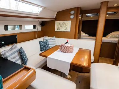 Salon of Filippos I, a Jeanneau Sun Odyssey 479 sailboat at Municipal Unit of Lefkada, Greece