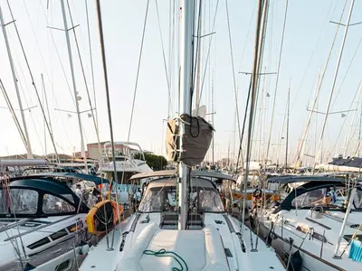 Deck of Filippos I, a Jeanneau Sun Odyssey 479 sailboat at Municipal Unit of Lefkada, Greece