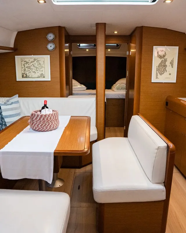 Salon of Filippos I, a Jeanneau Sun Odyssey 479 sailboat at Municipal Unit of Lefkada, Greece